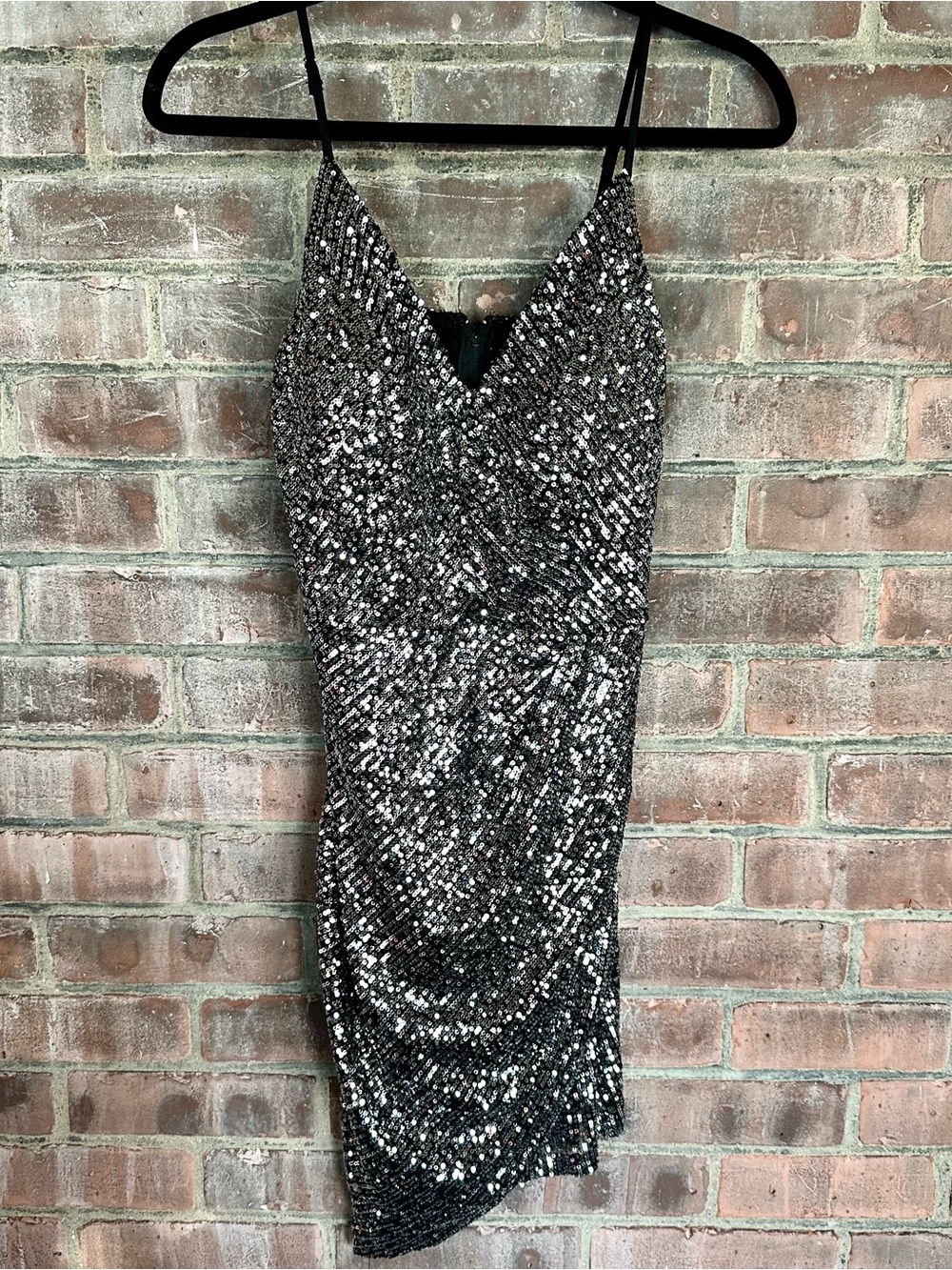 Silver Sequin Spaghetti-Strap Mini Dress